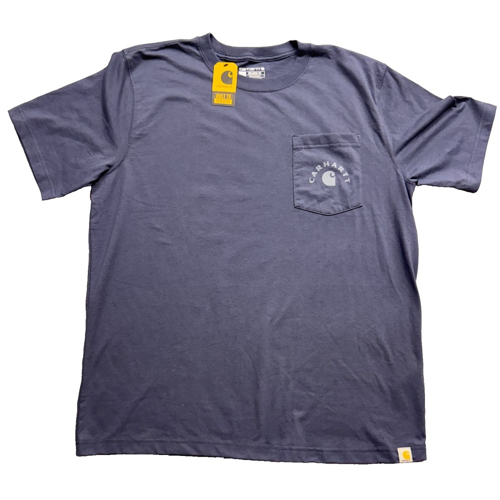 New Carhartt T Shirt Men L Blue Irvine Relaxed Fit Pocket Workwear Graphic Tee